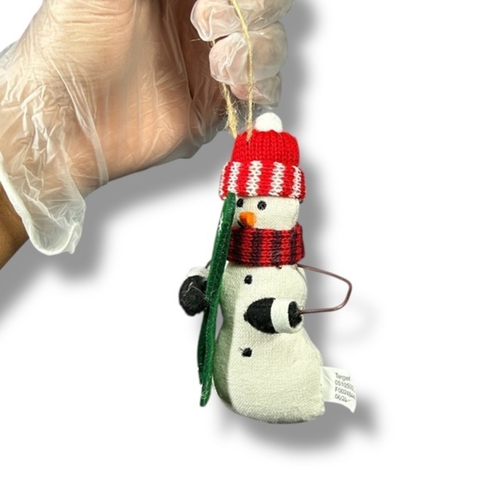 Snowman With Skis Plush Festive Christmas Ornament - “Liana”